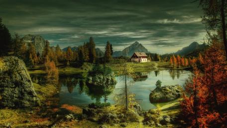 Serene Reflection of Autumn in the Alps wallpaper