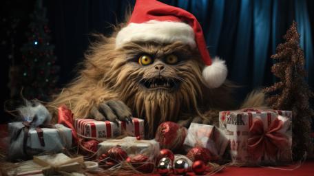 Creature Embracing the Holiday Spirit Amidst Gifts wallpaper