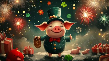 Cheerful Pig's Festive New Year Celebration wallpaper