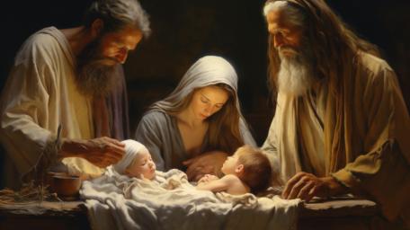 Holy Family's Sacred Moment in AI Art wallpaper