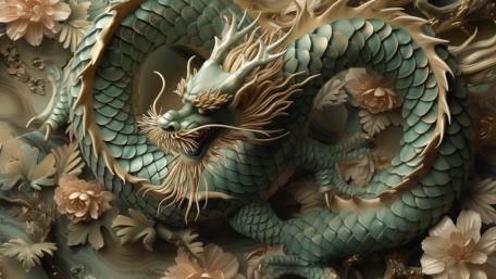 Dragon Among Blossoms in Enchanted Realm wallpaper