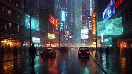 Evening Metropolis: A Futuristic Cityscape in Motion wallpaper