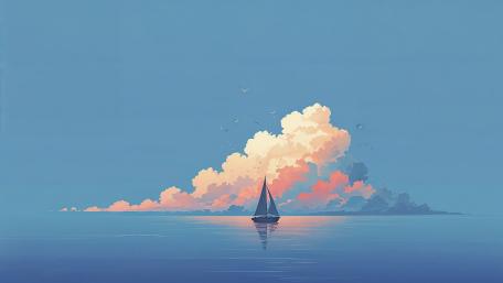Tranquil Sail Through Endless Blue wallpaper