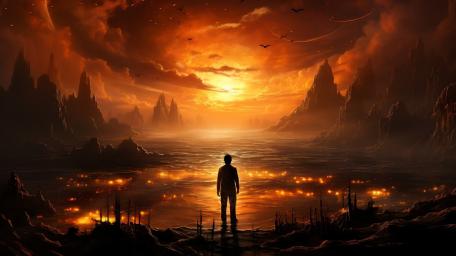 Ethereal Sunset Over Enchanted Waters wallpaper