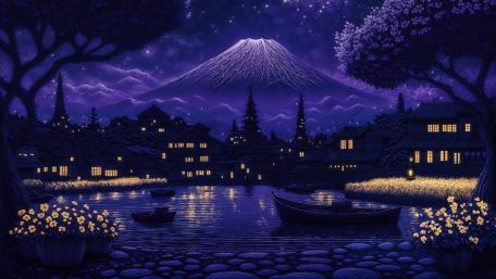 Enchanted Night at Mount Fuji wallpaper