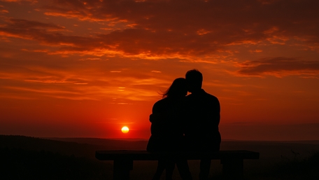 Lovers Embracing the Sunset Magic wallpaper