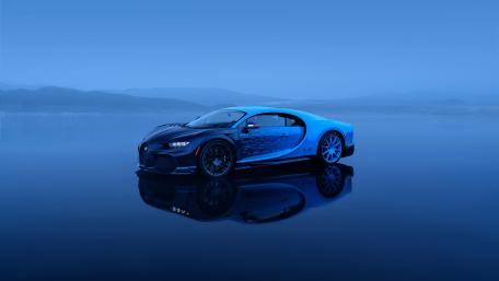 Stunning Bugatti Chiron in Serene Blue Reflection wallpaper