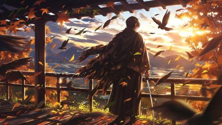 Lone Samurai in Autumn Radiance wallpaper