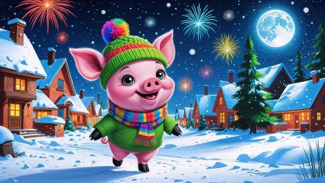 Festive Piggy's New Year Ice Skating Adventure wallpaper