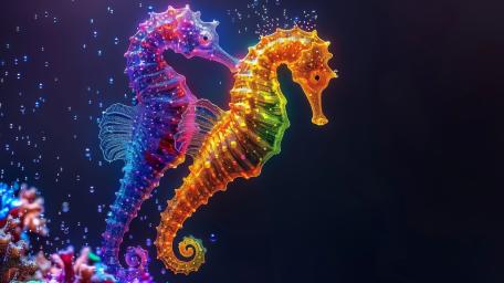 Vibrant Seahorses in Neon Underwater Wonderland wallpaper