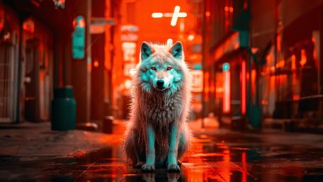 Wolf of Neon Streets: A Mystical Encounter wallpaper