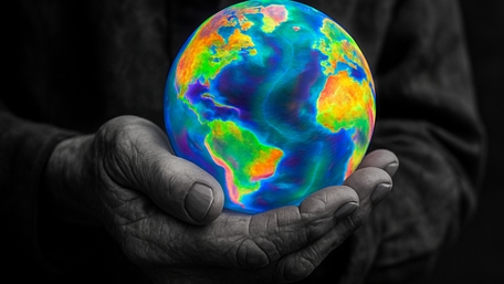 Vibrant Earth in Hands Showcase of Care for Our Planet wallpaper