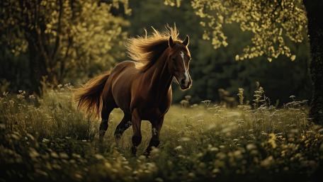 Majestic Horse in Sunlit Meadow wallpaper
