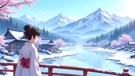 Serene Winter Beauty in Anime Style wallpaper