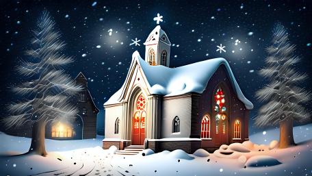 Snowy Church Scene wallpaper