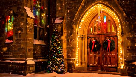 Festive Church Decorations for Christmas Season wallpaper