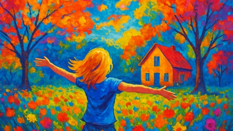 Vibrant Autumn Embrace of Nature and Home wallpaper
