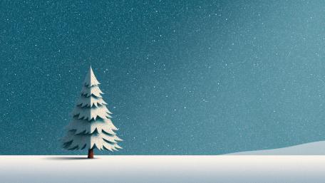 Pine Tree in Minimal Snowy Landscape wallpaper