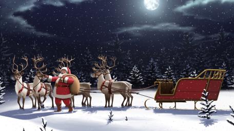 Festive Santa with Reindeer in Winter Wonderland wallpaper