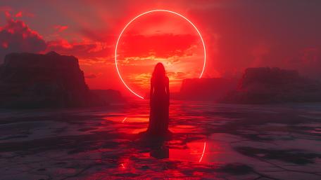 Enigmatic Silhouette in Radiant Portal wallpaper