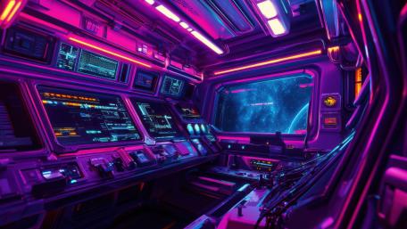 Spaceship Control Room in Neon Glow wallpaper