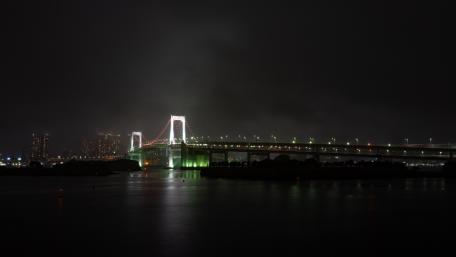 Midnight Bridge Lights Over Quiet City Bay wallpaper