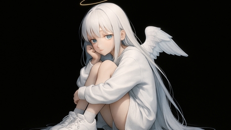 Silent Halo Angel in White Against Midnight Black wallpaper