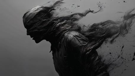Shattered Silence Monochrome Humanoid Drift in 4K wallpaper