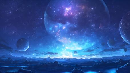 Azure Celestial Horizon Over an Alien World wallpaper