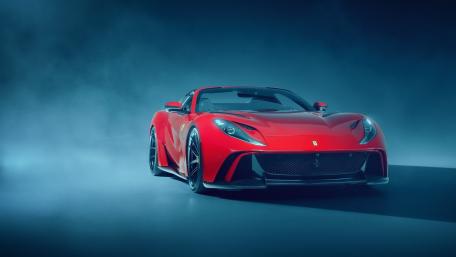 Ferrari 812 GTS Red Supercar in Moody Blue Studio wallpaper