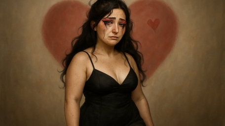 Broken Heart Halo Over a Crying Dark Haired Girl wallpaper