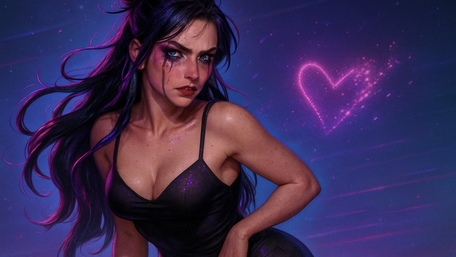 Midnight Enchantress with Neon Heart Glow Fantasy Wallpaper wallpaper