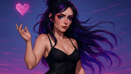Midnight Tears in a Black Dress Neon Heart Glow wallpaper