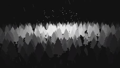 Midnight Monochrome Forest with Falling Rain and Distant Birds wallpaper
