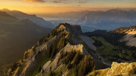 Golden Ridge Sunrise Over Pointe de Bellevue Switzerland wallpaper