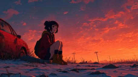Winter Sunset Solitude in 4K Anime Landscape wallpaper