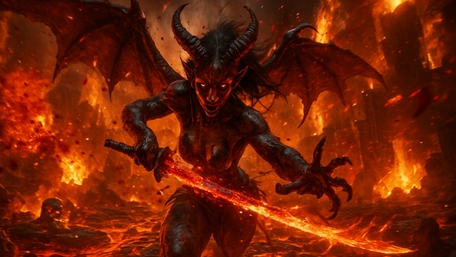 Infernal Demoness Rising Through Flame and Ash wallpaper