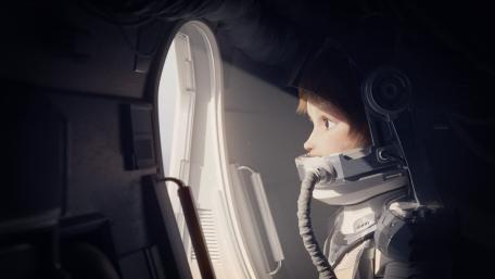 Starlit Wonder of a Child Astronaut at the Spacecraft Window wallpaper