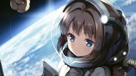 Kawaii Anime Astronaut Girl Drifting Through Starlit Silence wallpaper