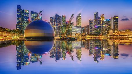 Twilight Reflections at Apple Marina Bay Sands Singapore Skyline wallpaper