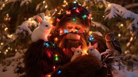 Christmas Bigfoot With Bunnies wallpaper