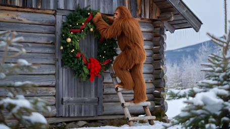 Bigfoot Hangs A Wreath wallpaper
