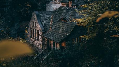 Hidden Abandoned Stone Cottage in a Quiet Autumn Forest wallpaper