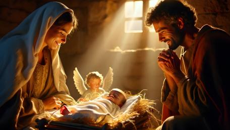 A Child Is Born Sacred Nativity Light for Christmas Day Celebration wallpaper