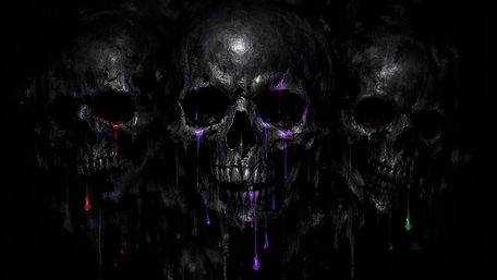 Triad of Shadow Skulls with Neon Tears in Endless Night wallpaper