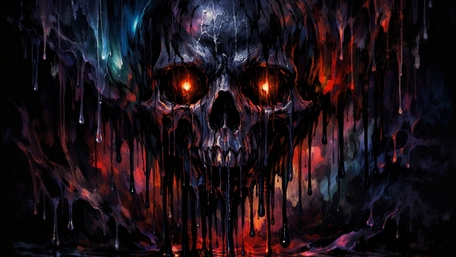 Dripping Demon Skull With Burning Glowing Eyes in Dark Fantasy wallpaper