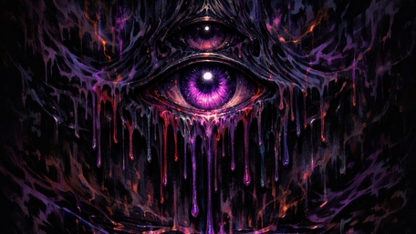 Dripping Violet All Seeing Eye in Trippy Liquid Darkness wallpaper