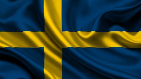 Silken Swedish Flag Waves in Deep Blue and Gold Abstraction wallpaper