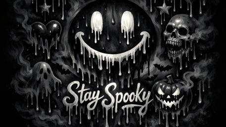 Dripping Smiley and Skull Stay Spooky Halloween Celebration Wallpaper wallpaper