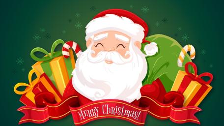 Cheerful Santa Claus With Gifts and Candy Canes Christmas Illustration wallpaper